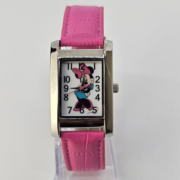 Minnie Mouse Women's Watch 26MM White Dial Pink Leather Band Straps New Battery - Picture 1 of 16